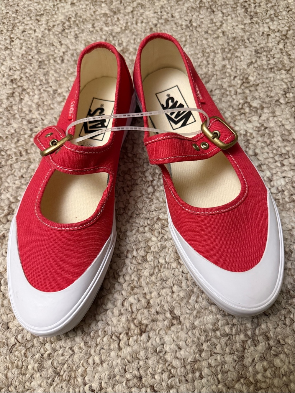 Vans Red Canvas Mary Jane Flats with Buckle Strap